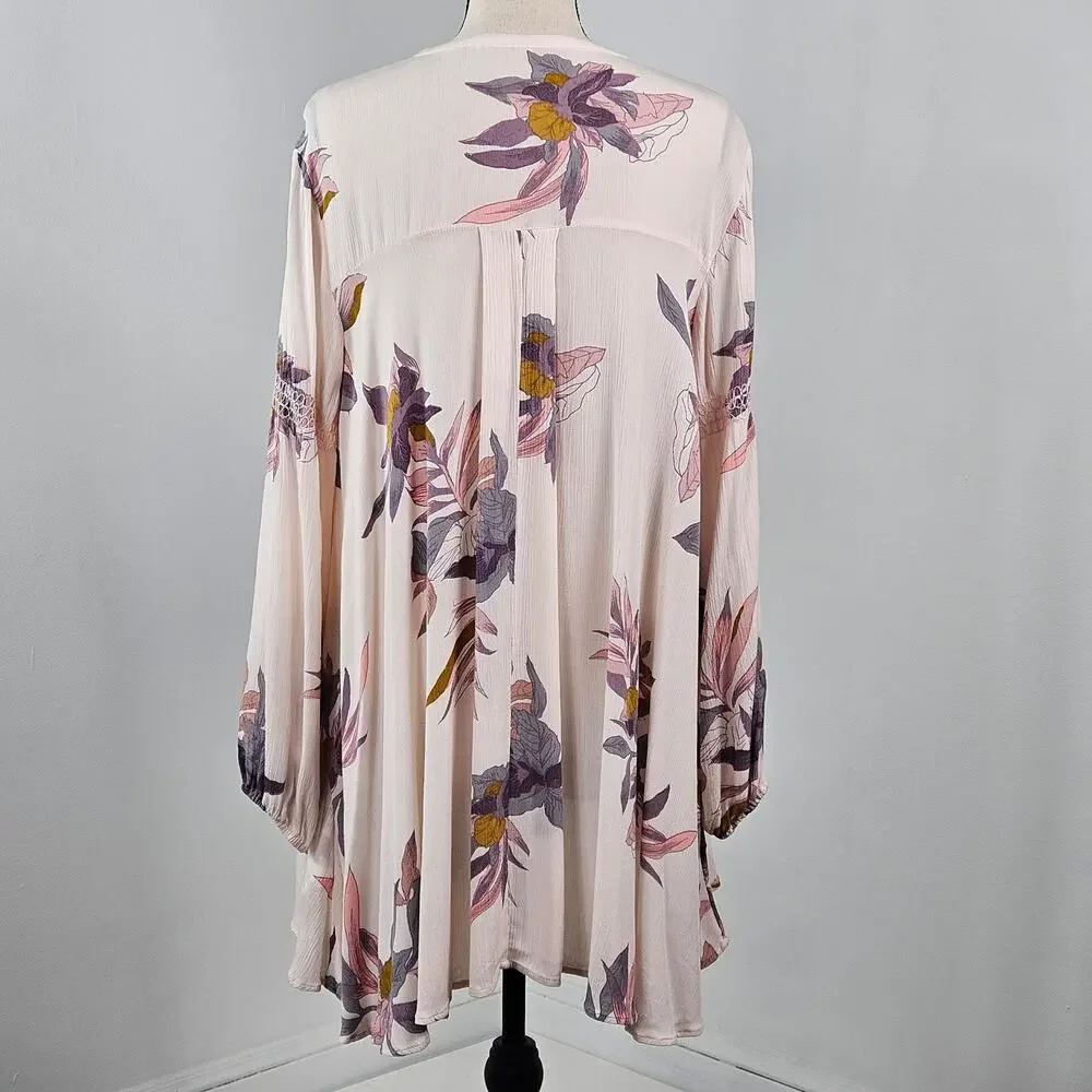 Free People Tunic Boho Mini Dress Floral Print | Women's Small | MINOR FLAW - Picture 2 of 16